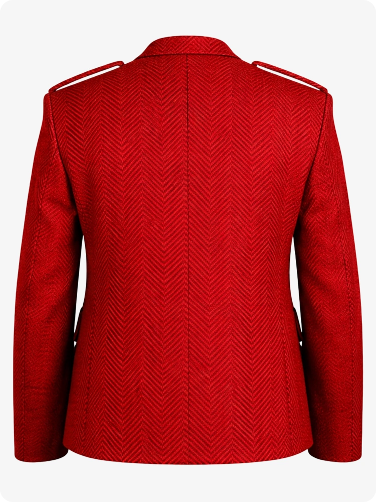 Red jacket with a chevron pattern on a white background