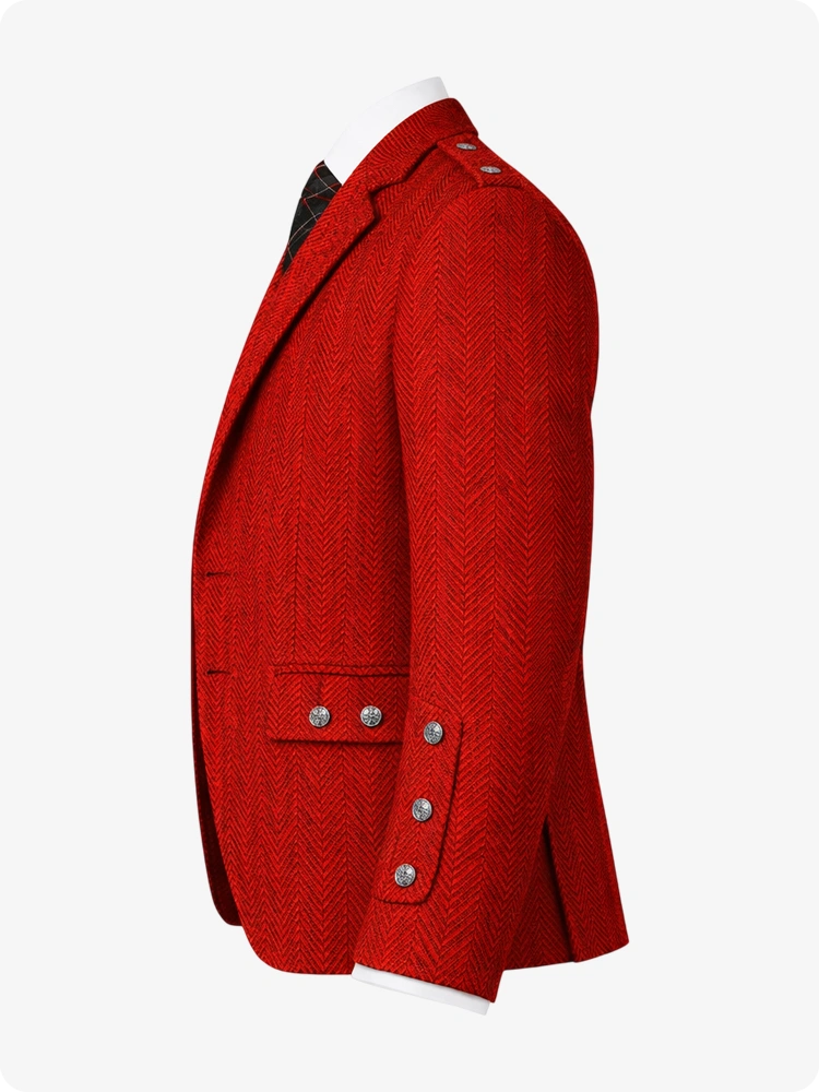 Red jacket with a herringbone pattern on a white background