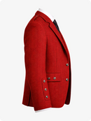 Red blazer with silver buttons on a white background