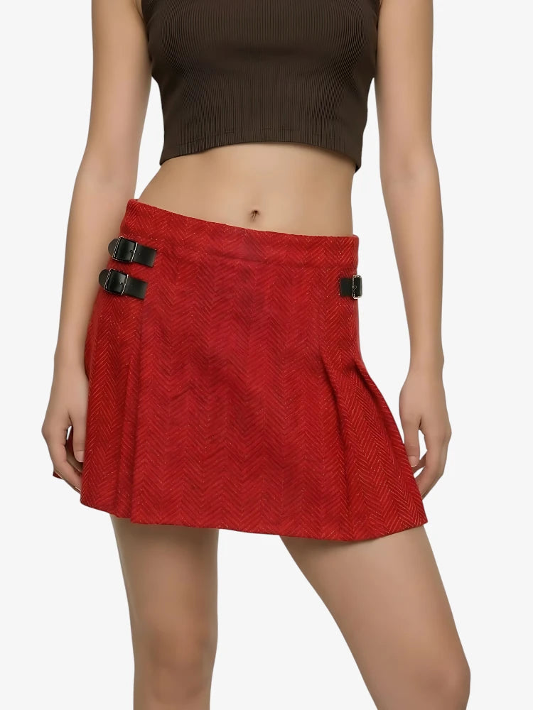 Kilt in Tweed Spina di Pesce Rosso e Nero da Donna