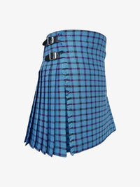 Blue plaid kilt with a belt on a white background