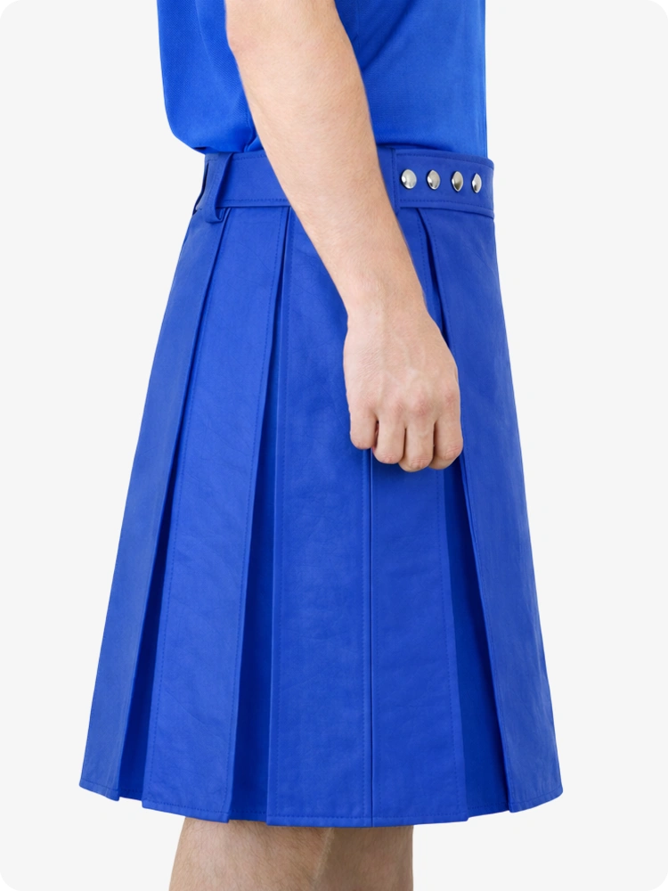 Kilt utility in vera pelle blu royal con fascia in vita borchiata