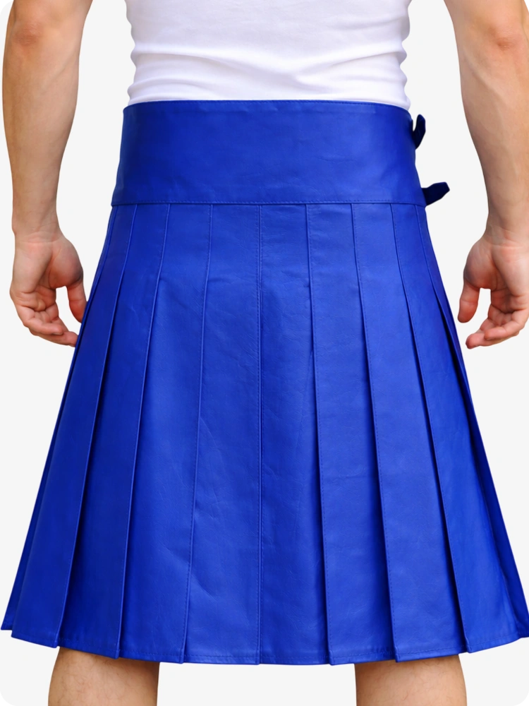 Royal Blue Leather Utility Kilt with Front Pocket & Adjustable Buckle Straps