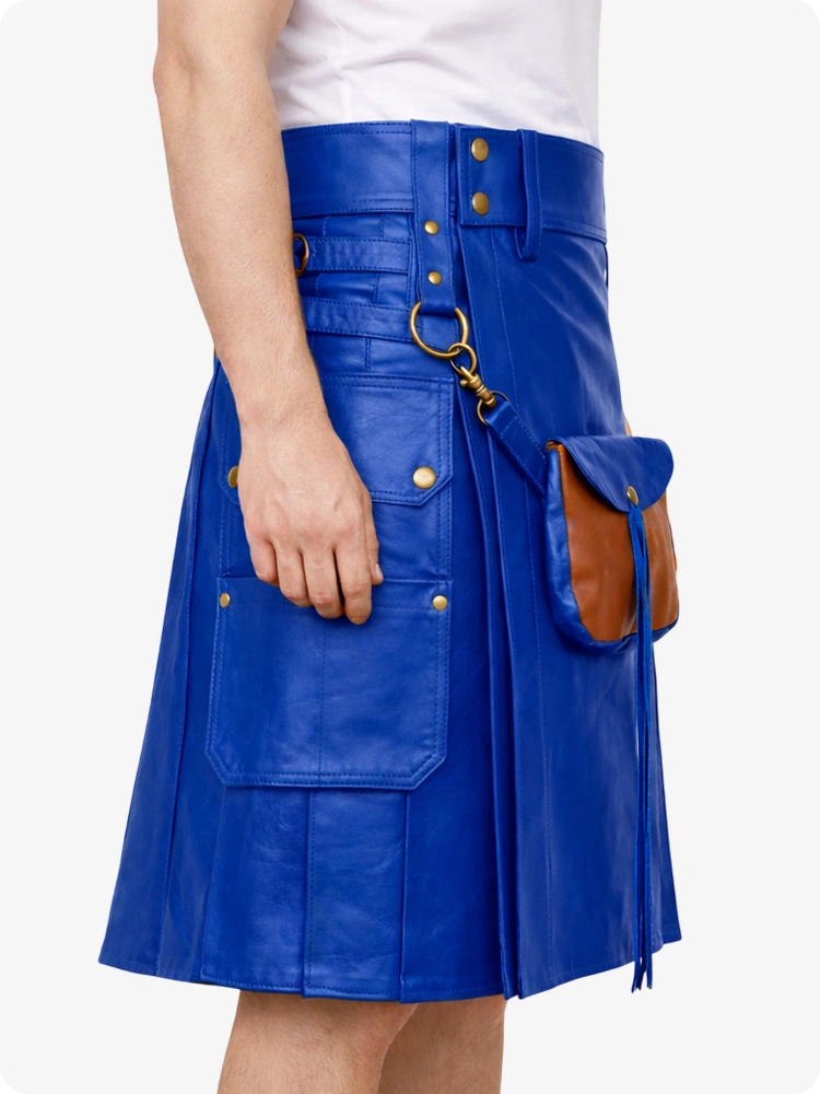 Royal Blue Leather Utility Kilt with Front Sporran