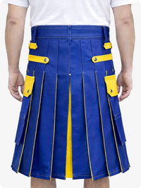 Royal Blue Leather Utility Kilt with Yellow Accents & Detachable Pockets