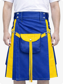 Royal Blue Leather Utility Kilt with Yellow Accents & Detachable Pockets
