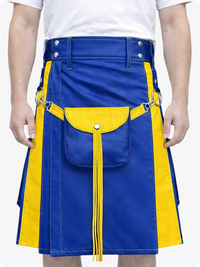 Royal Blue Leather Utility Kilt with Yellow Accents & Detachable Pockets