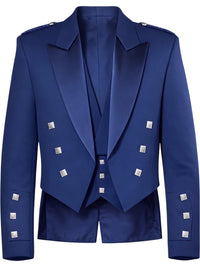 A royal blue double-breasted blazer with silver metallic square buttons, shown against a plain white background.