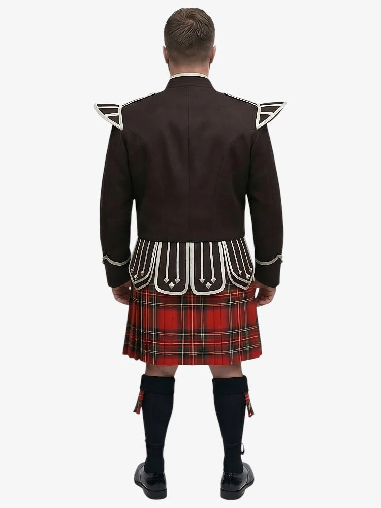 Completo Kilt Doublet in Tartan Royal Stewart con Giacca Marrone Scuro