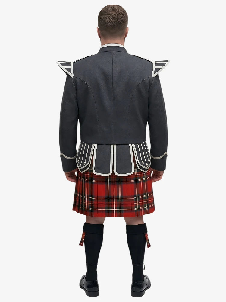 Completo Kilt Doublet in Tartan Royal Stewart con Giacca Grigio Scuro
