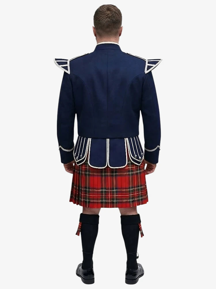 Completo Kilt Doublet in Tartan Royal Stewart con Giacca Blu Navy