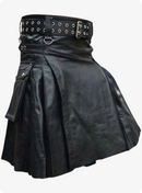 Scottish Active Men Black Leather Kilt