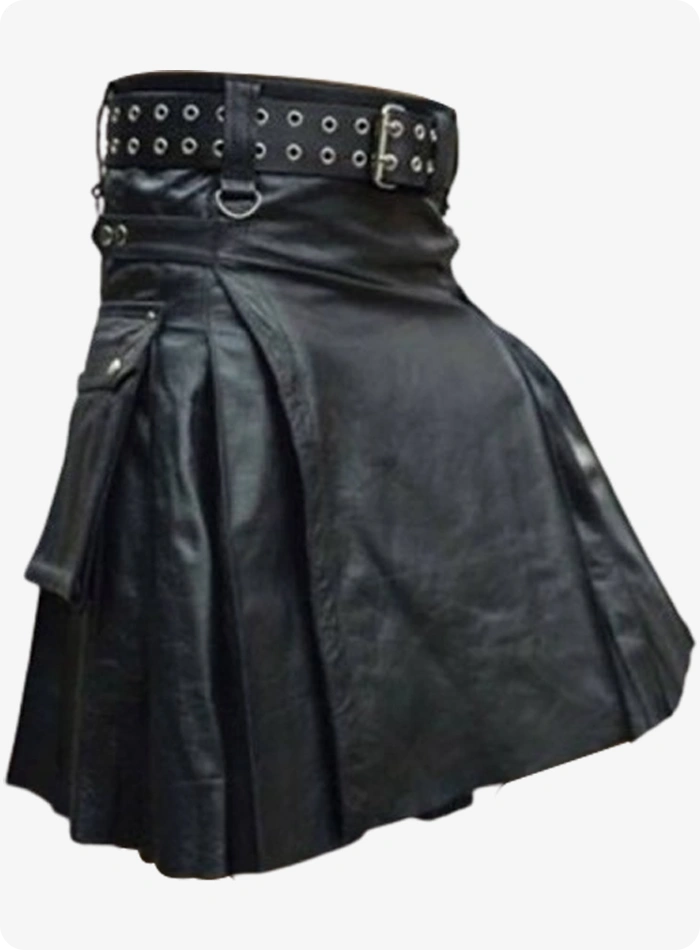 Scottish Active Men Black Leather Kilt