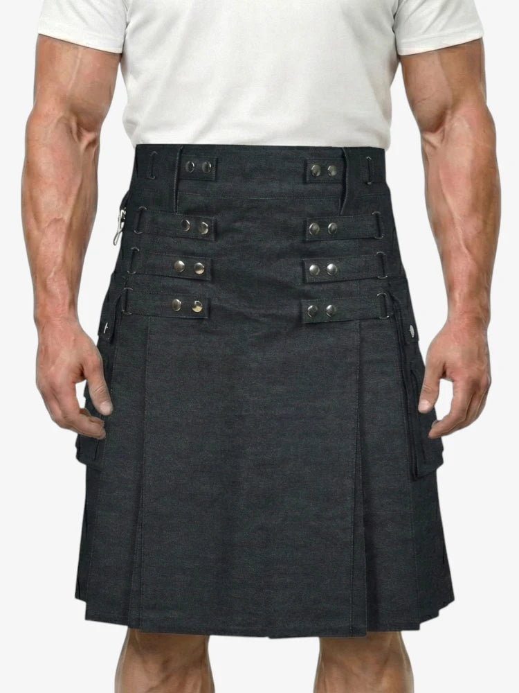 Gonna Scozzese in Denim Nero Scozzese