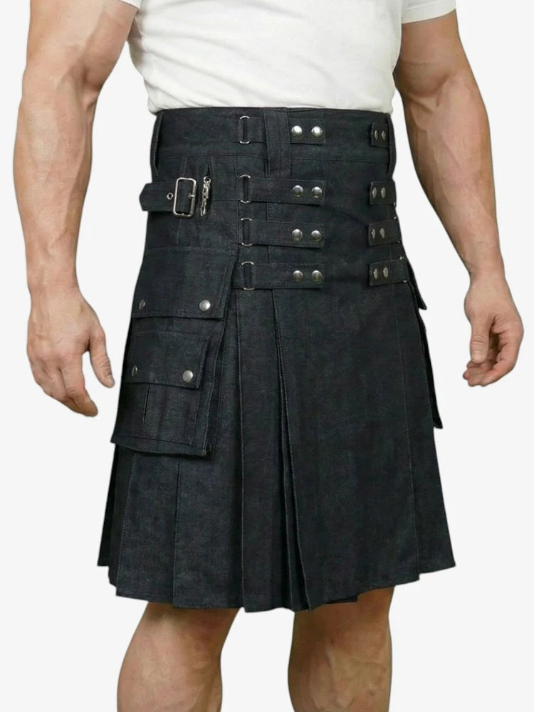 Gonna Scozzese in Denim Nero Scozzese