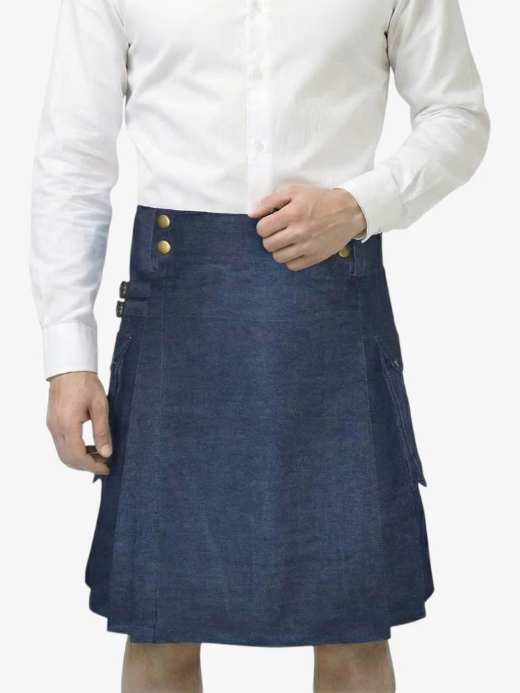 Gonna Scozzese Denim Blu Scozzese
