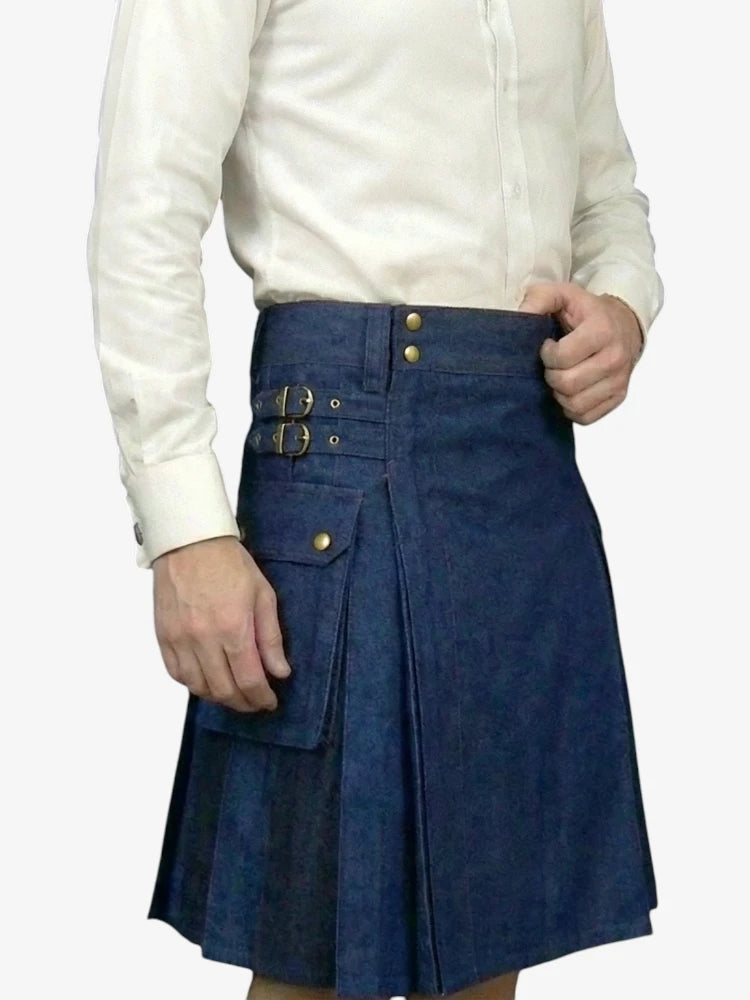 Gonna Scozzese Denim Blu Scozzese