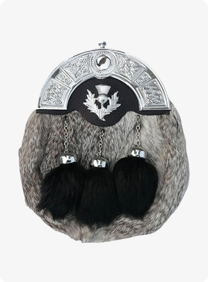 Scottish White Rabbit Fur Kilt Sporran