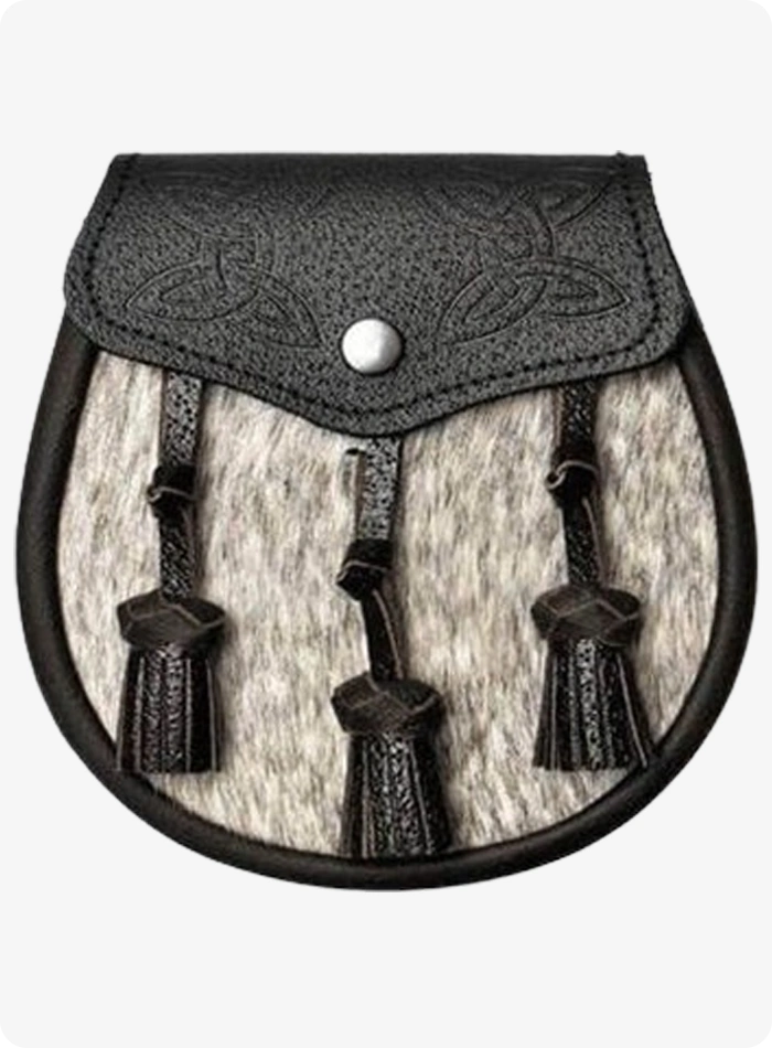 Custom Made Semi Dress Natural Sealskin Dark Brown Celtic Embossed Sporran