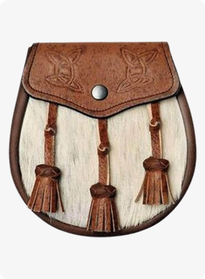 Semi Dress Natural Sealskin Khaki Celtic Embossed Sporran