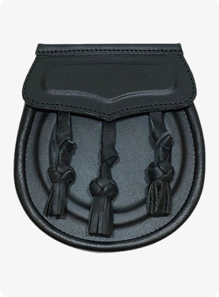 Custom Made Shining Black Triple Tassel Leather Sporran