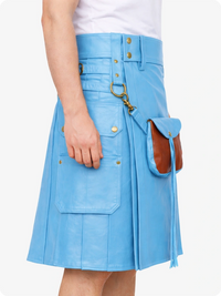 Sky blue cyan kilt with leather pocket