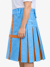 Sky Blue kilt with brown accents on a white background