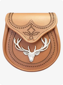 Hand Made Stag Head Brogued Tan Leather Sporran