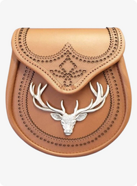 Hand Made Stag Head Brogued Tan Leather Sporran