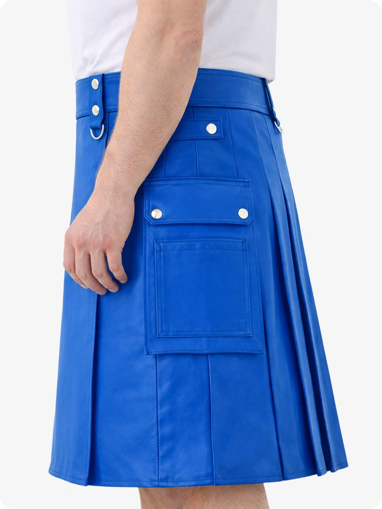 Standard Blue Genuine Leather Utility Kilt with Cargo Pockets & D-Rings
