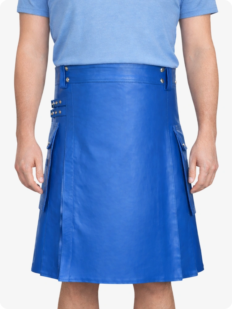 Standard Blue Genuine Leather Utility Kilt with Side Pockets