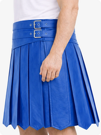 Standard Blue pleated skirt with a belt on a white background