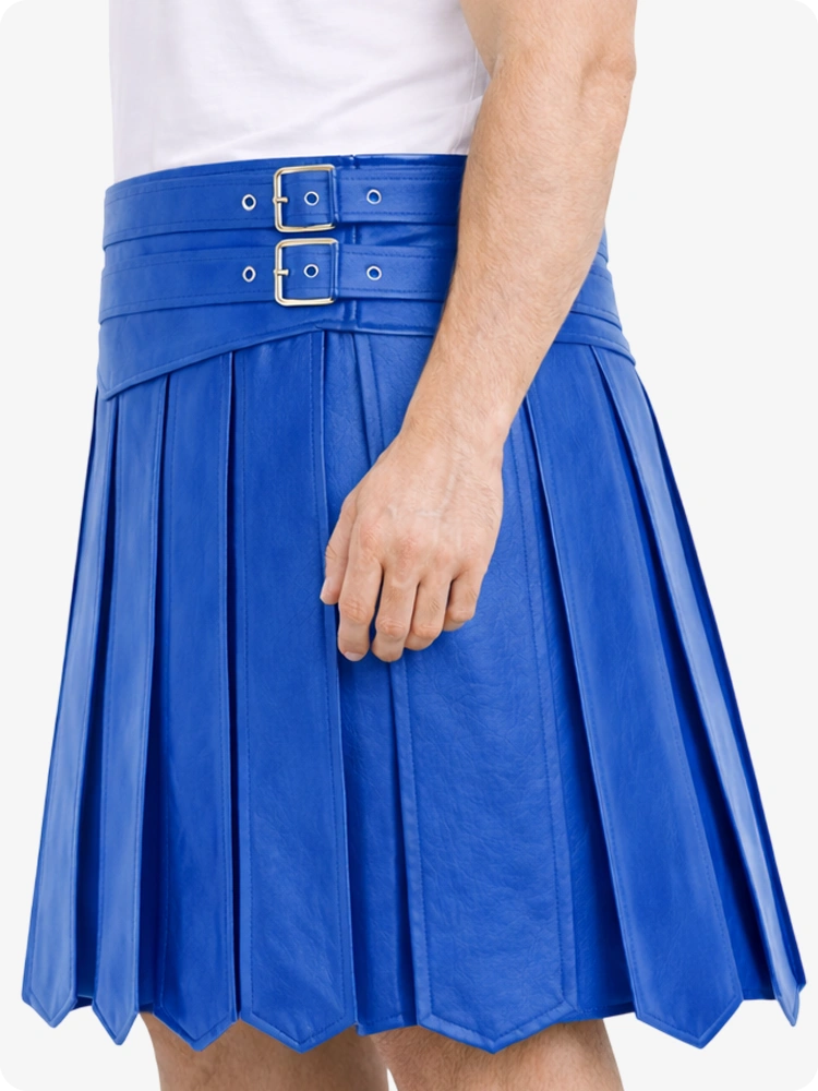 Standard Blue pleated skirt with a belt on a white background