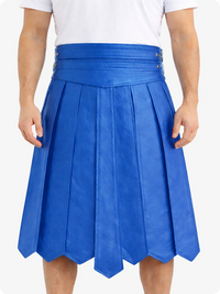 Standard Blue pleated skirt worn by a person on a white background