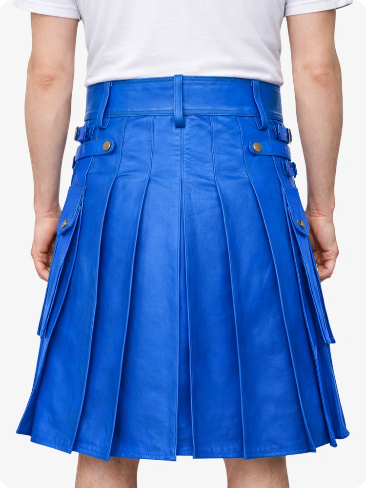 Standard Blue Leather Utility Kilt with Front Sporran
