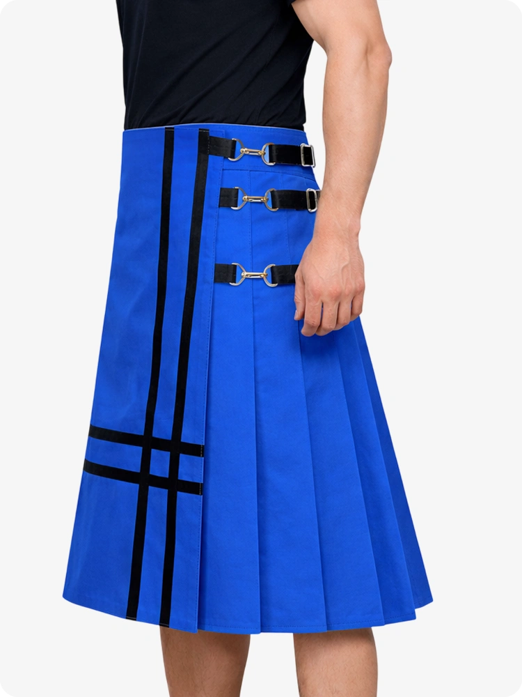 Standard Blue skirt with black straps on a white background