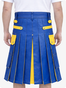 Standard Blue Leather Utility Kilt with Yellow Accents & Detachable Pockets