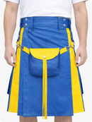 Standard Blue Leather Utility Kilt with Yellow Accents & Detachable Pockets