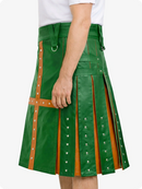 Standard Green leather kilt with brown accents on a white background