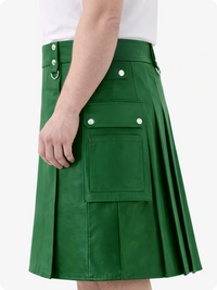 Standard Green Genuine Leather Utility Kilt with Cargo Pockets & D-Rings