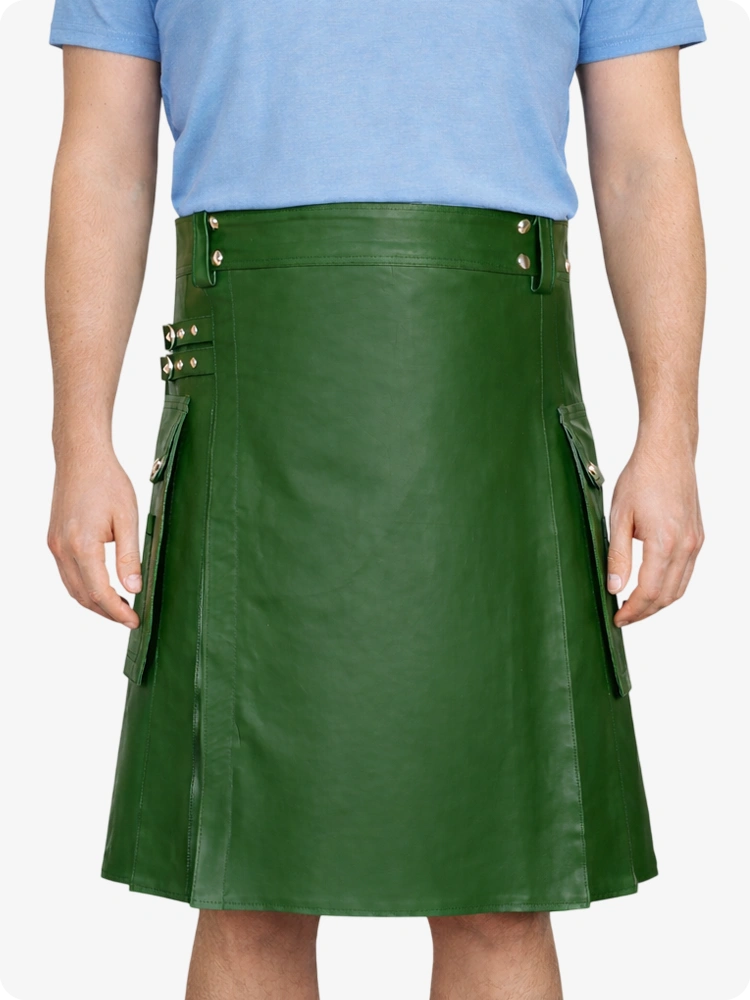 Standard Green Genuine Leather Utility Kilt with Side Pockets