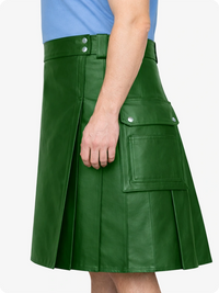 Standard Green Genuine Leather Utility Kilt with Side Pockets