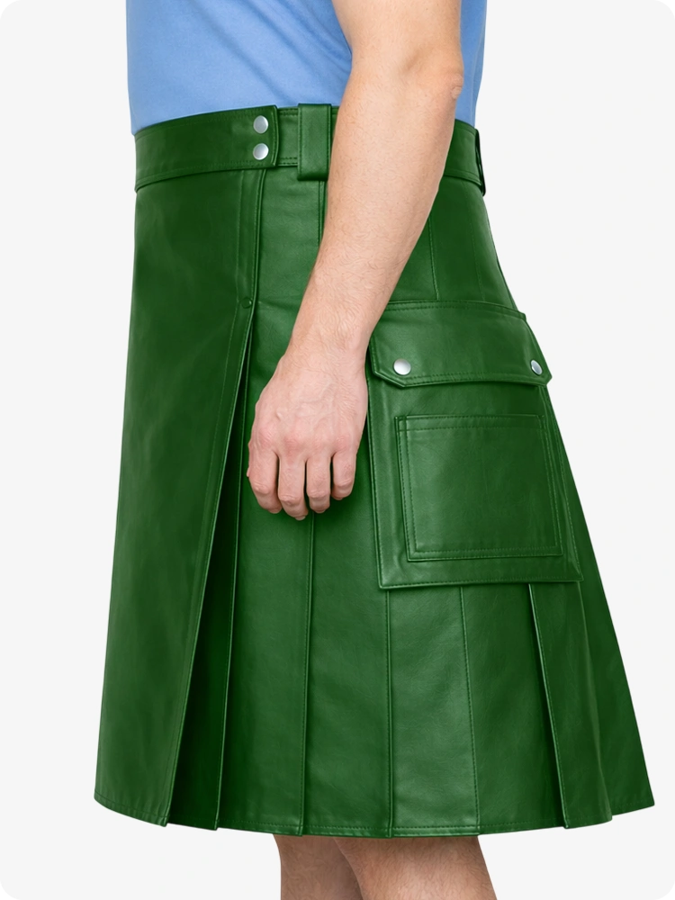 Standard Green Genuine Leather Utility Kilt with Side Pockets