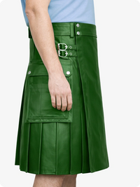 Standard Green Genuine Leather Utility Kilt with Side Pockets