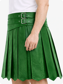 Standard Green pleated skirt with a belt on a white background
