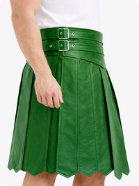 Standard Green leather skirt with a belt on a white background