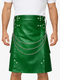 Standard Green Leather Utility Kilt with Chain Detailing & Adjustable Straps