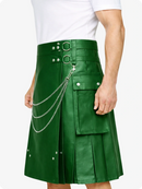 Standard Green Leather Utility Kilt with Chain Detailing & Adjustable Straps