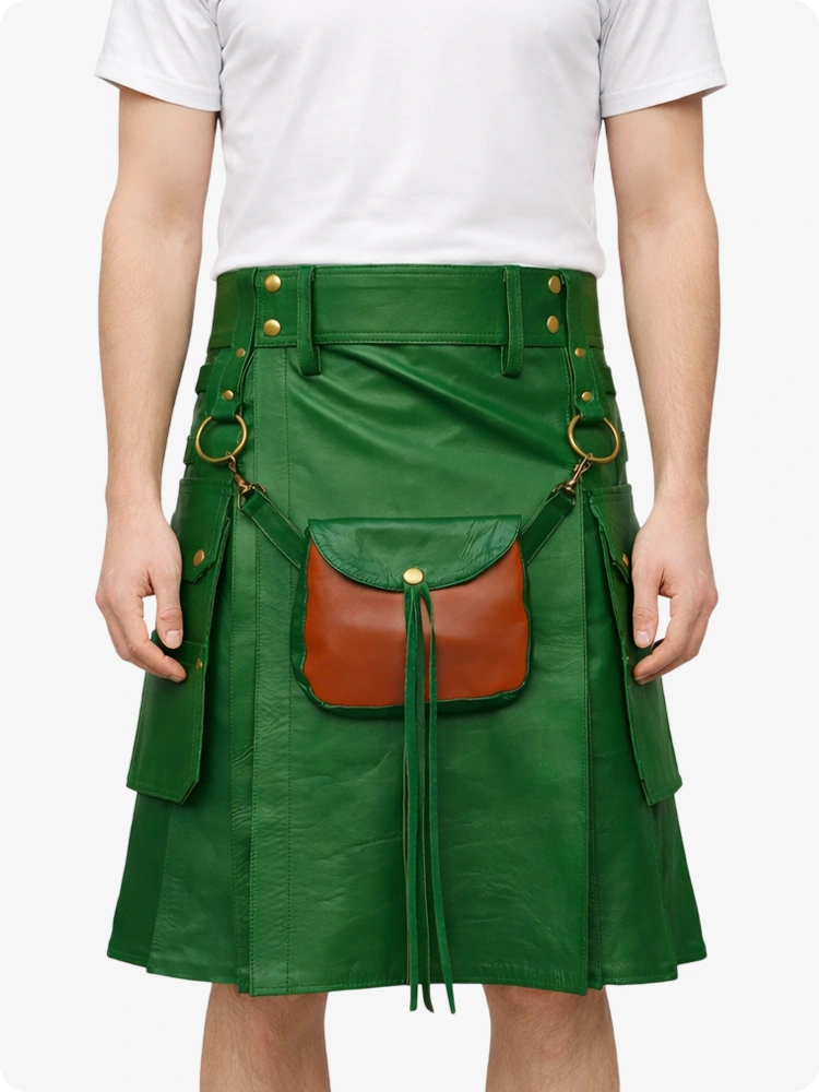 Standard Green Leather Utility Kilt with Front Sporran