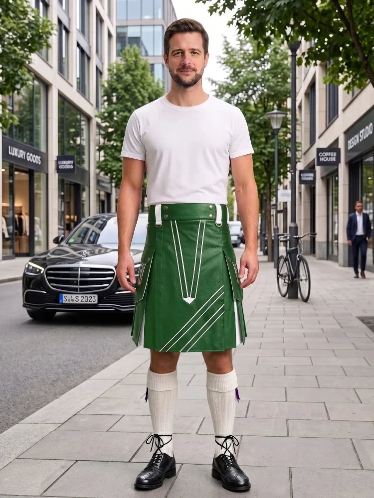 Standard Green and White Leather Hybrid Utility Kilt